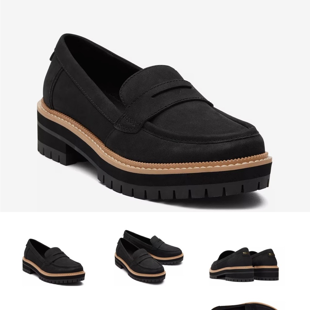 Toms Black Loafers with Tan Sole